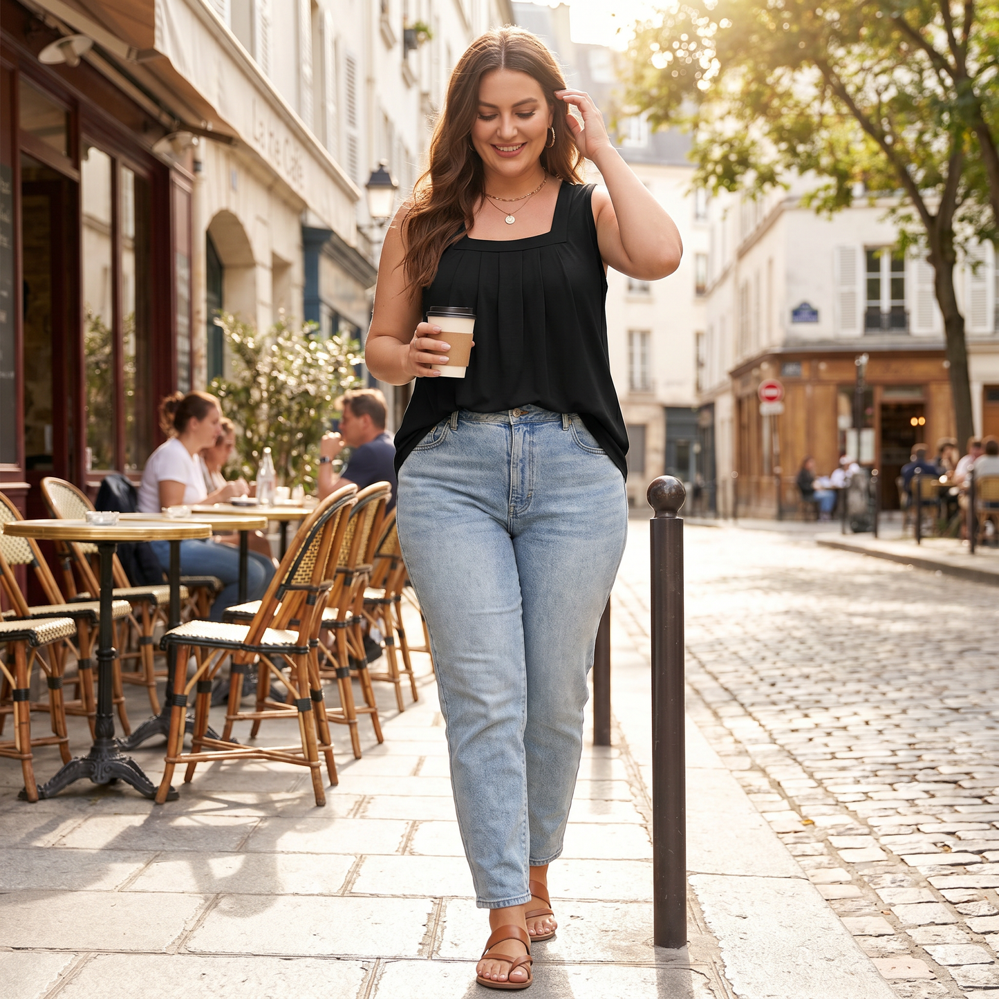 Virágmintás, négyzet alakú nyakkivágású camisole – boho stílus