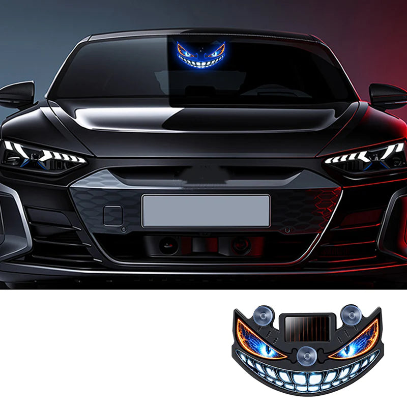 🚗✨ Napelemes ördögszem LED autó figyelmeztető fény –🔋 Rezgésérzékelővel, USB és napelemes töltéssel, univerzális illeszkedés 😈