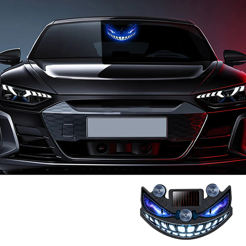 🚗✨ Napelemes ördögszem LED autó figyelmeztető fény –🔋 Rezgésérzékelővel, USB és napelemes töltéssel, univerzális illeszkedés 😈