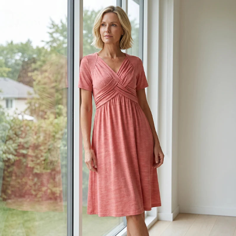 【S-3XL】👗Női V-nyakú rövid ujjú hosszú ruhák