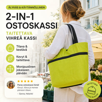 2 az 1-ben bevásárlószatyor, összecsukható zöld szatyor