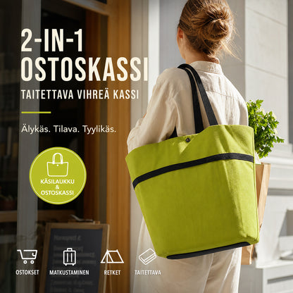 2 az 1-ben bevásárlószatyor, összecsukható zöld szatyor