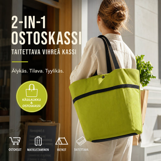 2 az 1-ben bevásárlószatyor, összecsukható zöld szatyor