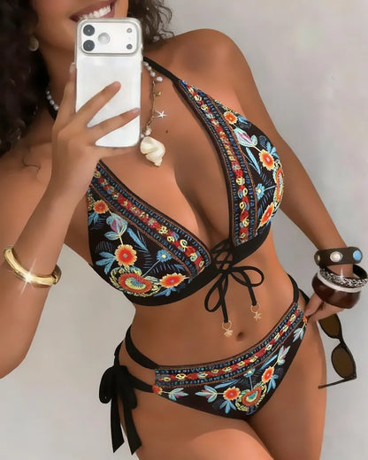 Női bikini szett etnikai virágmintával