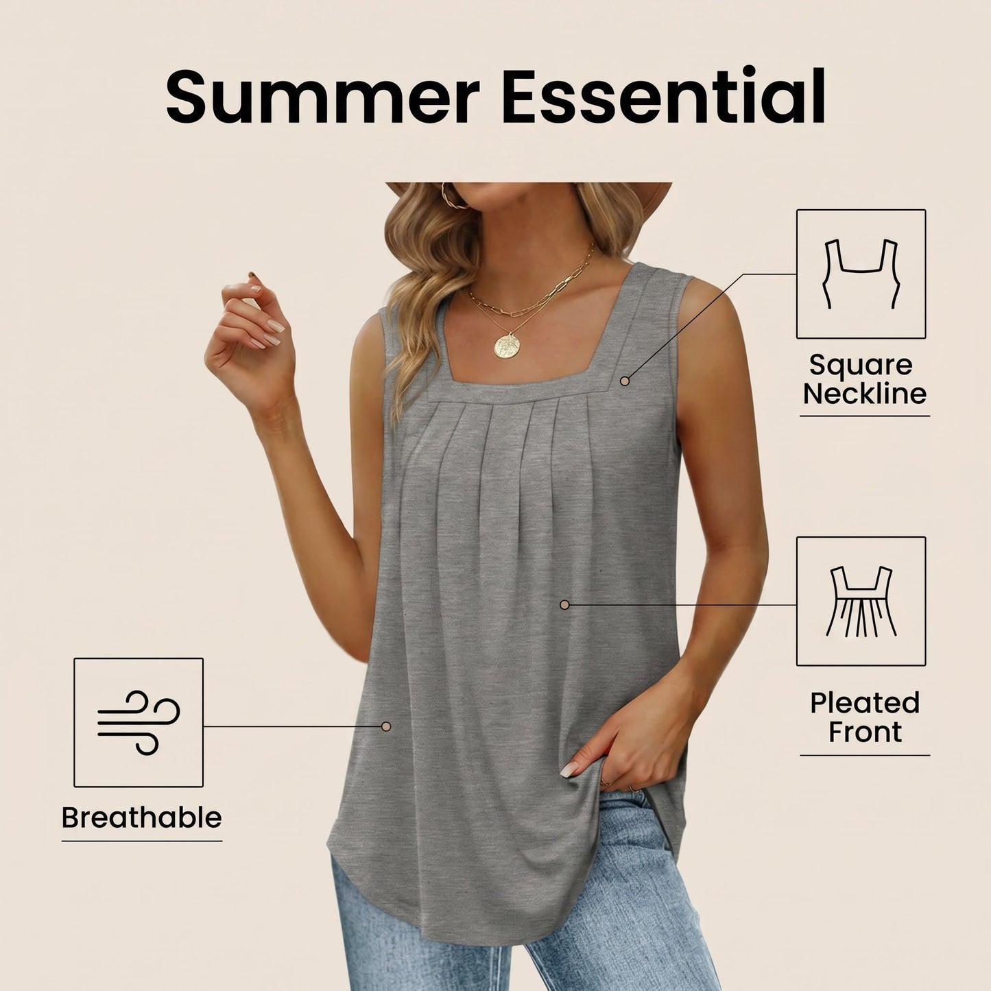 Virágmintás, négyzet alakú nyakkivágású camisole – boho stílus