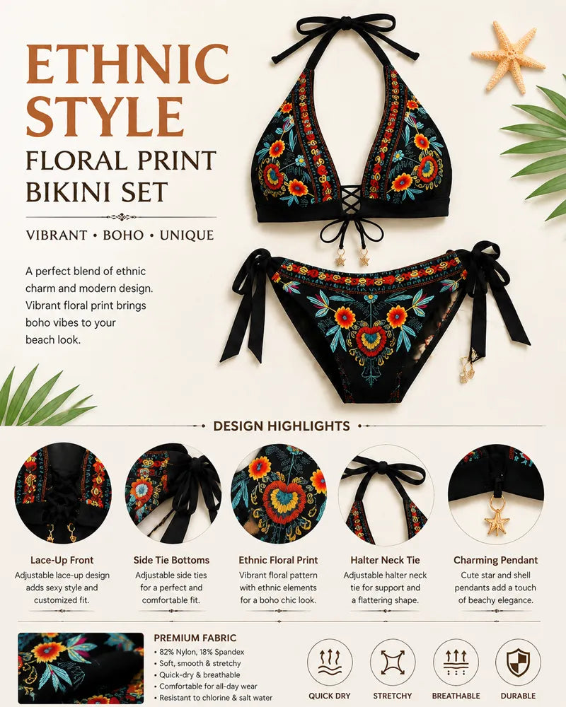 Női bikini szett etnikai virágmintával