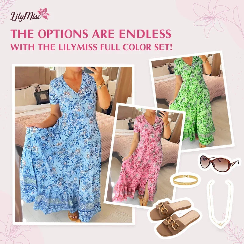 🌺2025 Új Virágos V-nyakú Ruha【S-4XL】