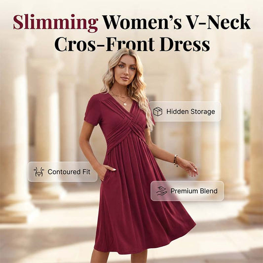 Női ruha V-nyakkal és átfedő elülső részekkel