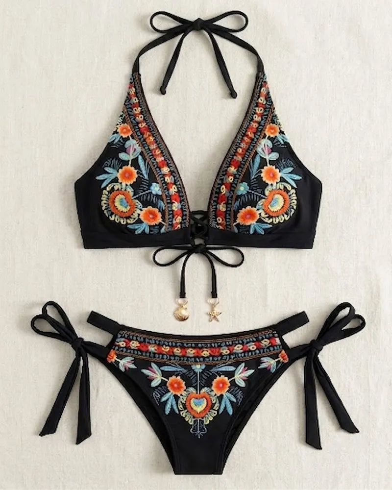 Női bikini szett etnikai virágmintával