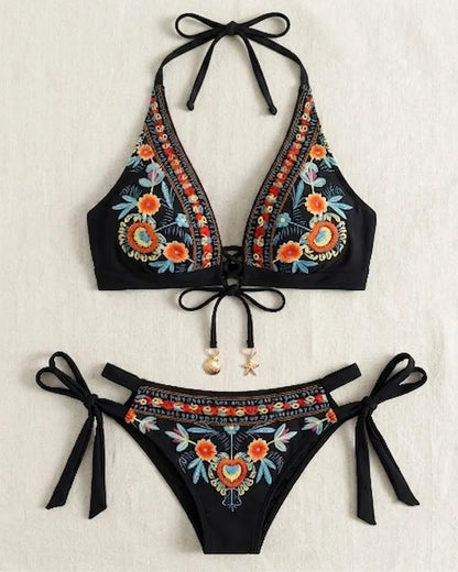 Női bikini szett etnikai virágmintával