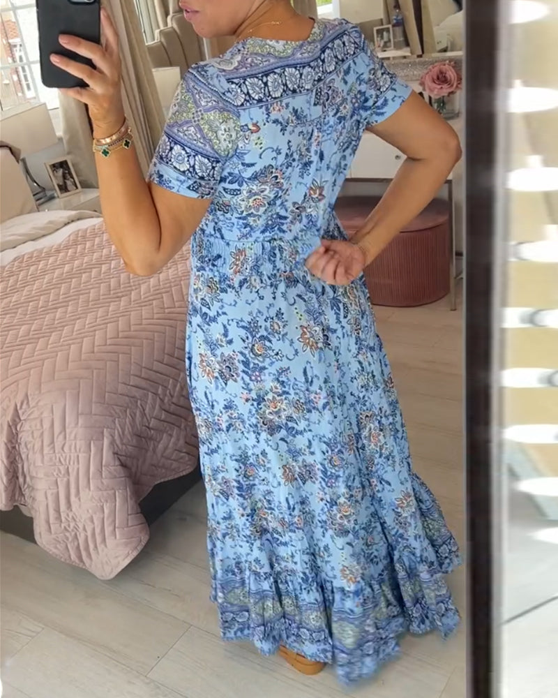 🌺2025 Új Virágos V-nyakú Ruha【S-4XL】