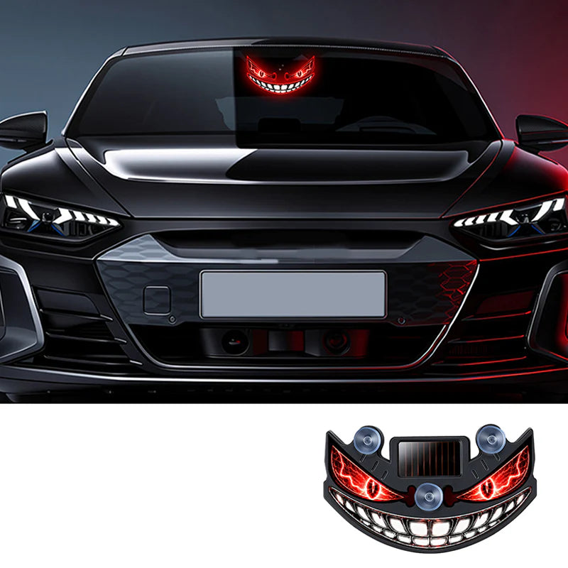 🚗✨ Napelemes ördögszem LED autó figyelmeztető fény –🔋 Rezgésérzékelővel, USB és napelemes töltéssel, univerzális illeszkedés 😈