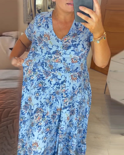 🌺2025 Új Virágos V-nyakú Ruha【S-4XL】