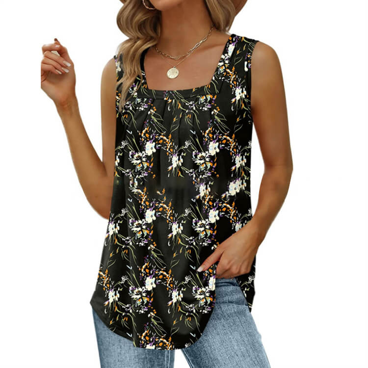 Virágmintás, négyzet alakú nyakkivágású camisole – boho stílus