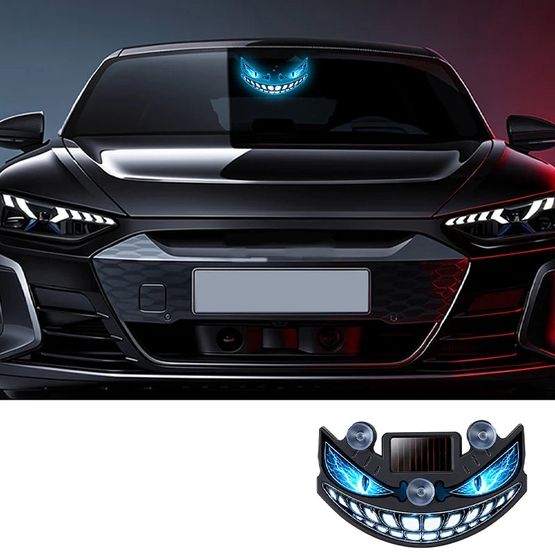 🚗✨ Napelemes ördögszem LED autó figyelmeztető fény –🔋 Rezgésérzékelővel, USB és napelemes töltéssel, univerzális illeszkedés 😈
