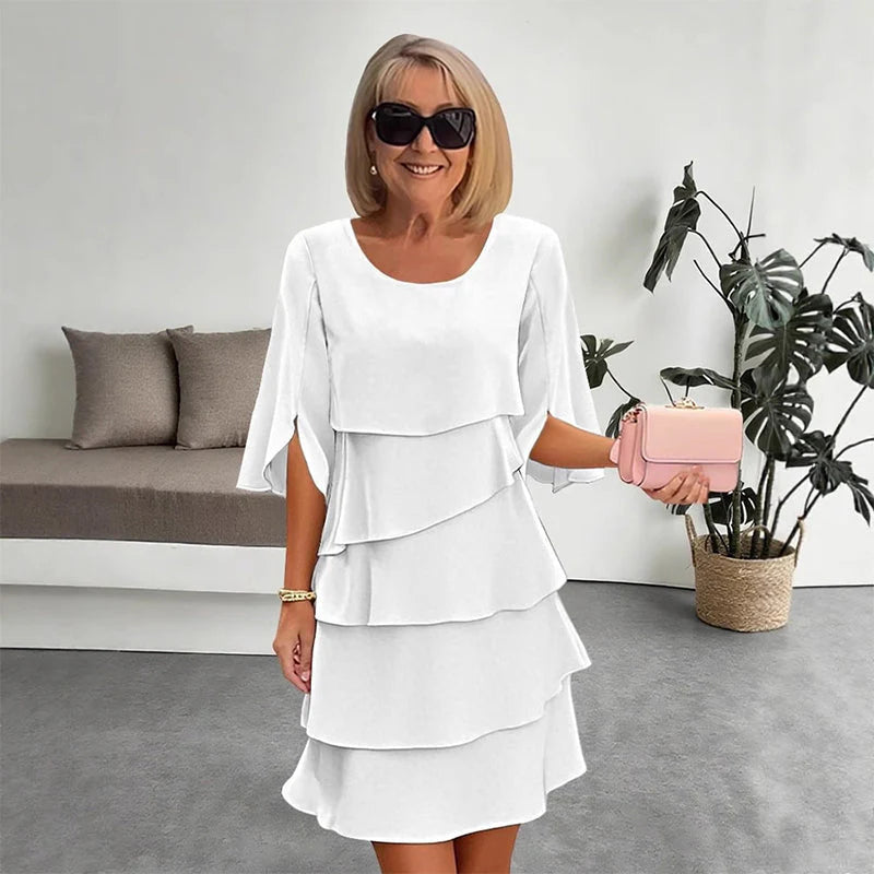 🎁 50% KEDVEZMÉNY! Elegáns, többrétegű fodros ujjú női ruha - egy könnyű fazon minden alkalomra 💃