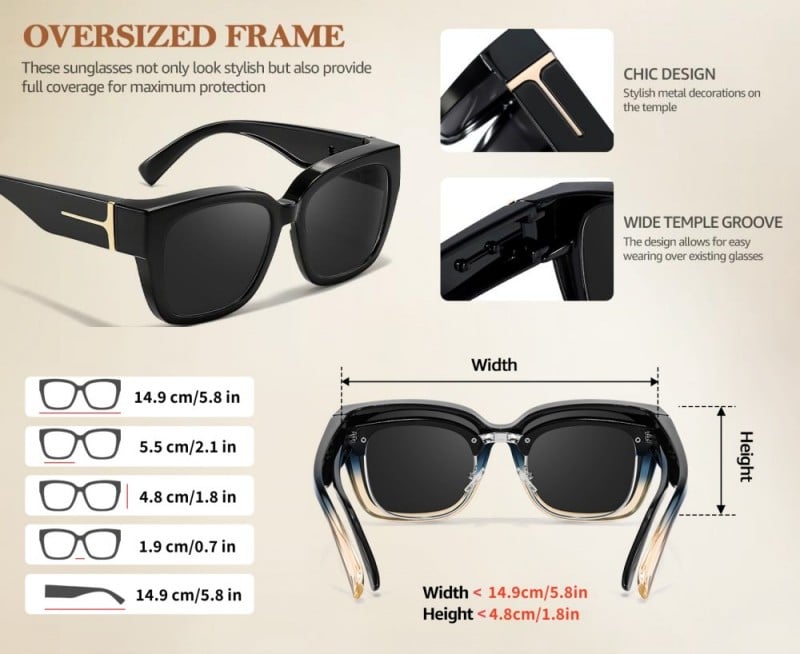🕶️ Polarizált női napszemüveg - UV400 védelem, virágos keret, dioptriás szemüveg felett viselhető