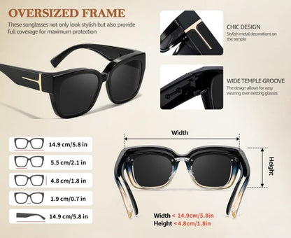 🕶️ Polarizált női napszemüveg - UV400 védelem, virágos keret, dioptriás szemüveg felett viselhető