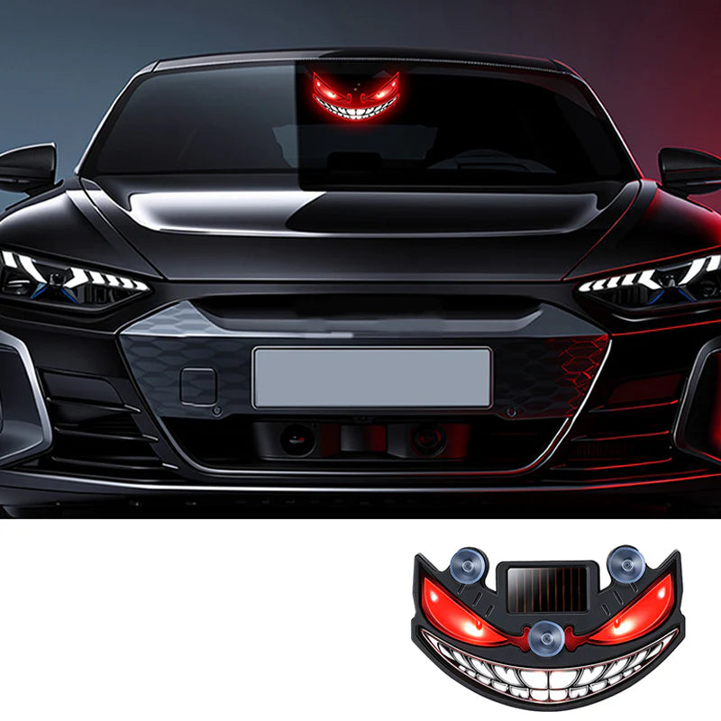 🚗✨ Napelemes ördögszem LED autó figyelmeztető fény –🔋 Rezgésérzékelővel, USB és napelemes töltéssel, univerzális illeszkedés 😈